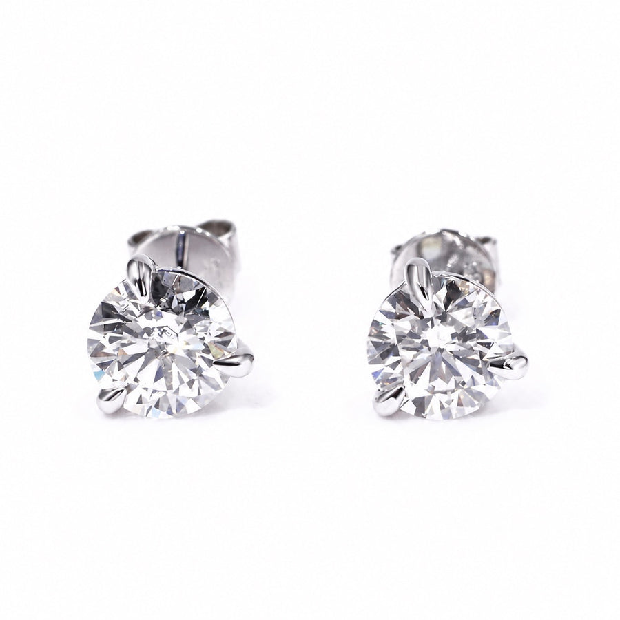 Round lab-grown diamond stud earrings with three-claw white gold settings