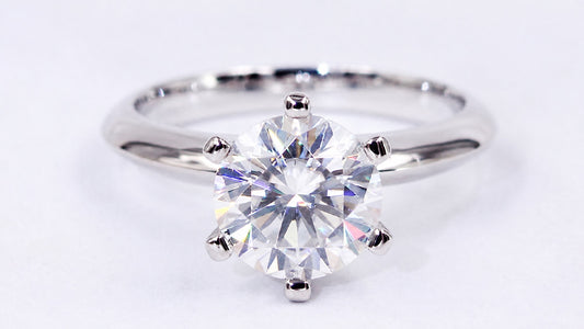 Front view of the round moissanite and polished band