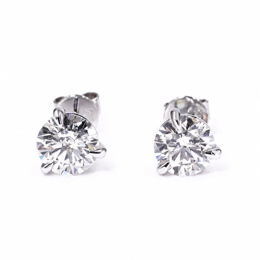 Round lab-grown diamond stud earrings with three-claw white gold settings