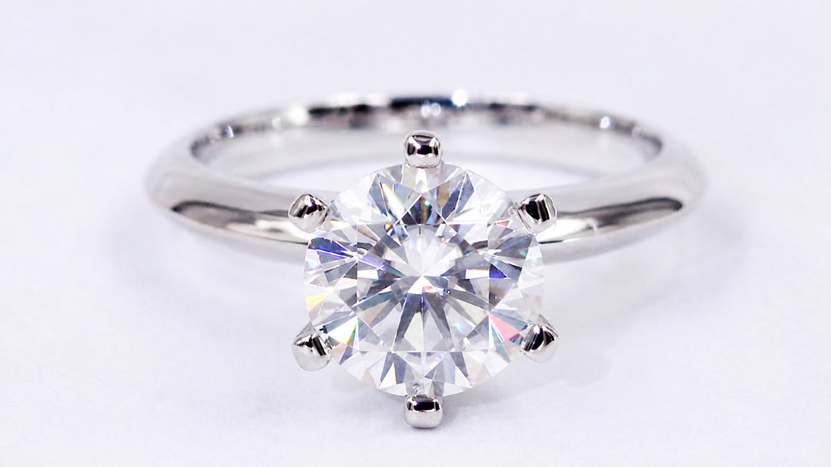 Front view of the round moissanite and polished band