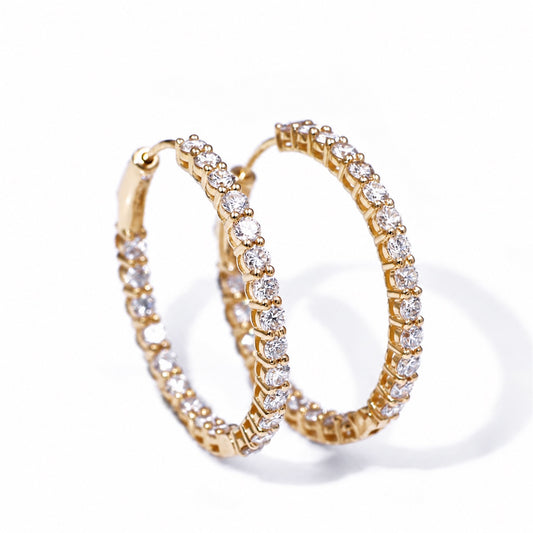 Classic lab diamond yellow gold hoop earrings