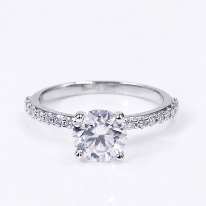 Round moissanite ring with stone-set band