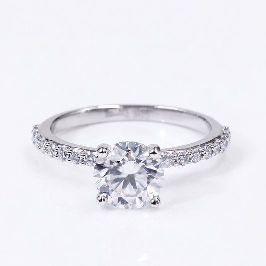 Round moissanite ring with stone-set band