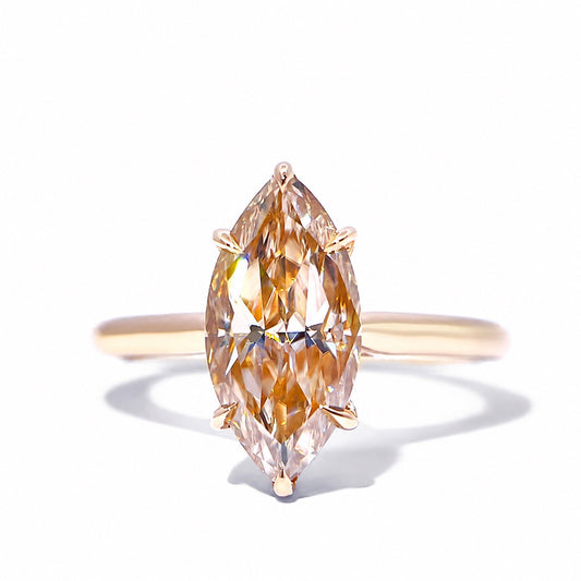 Champagne marquise moissanite ring, front view