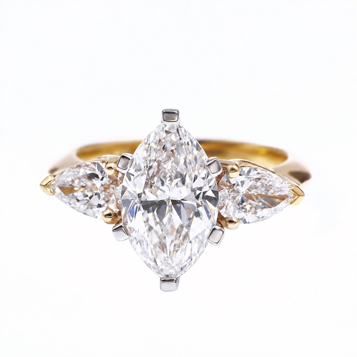 Marquise and pear lab-grown diamond trilogy ring