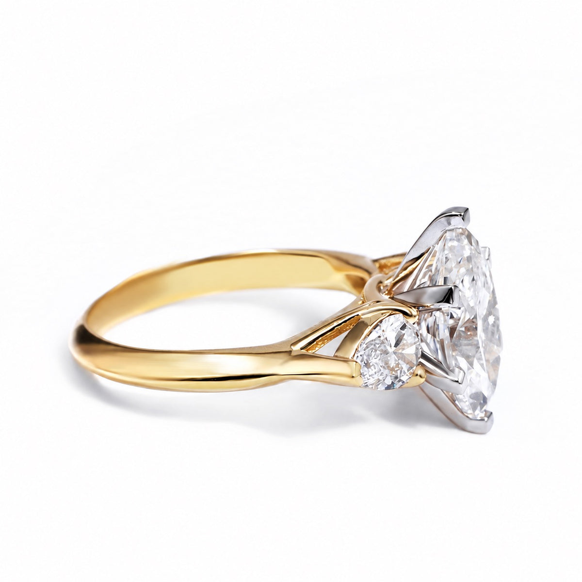 Lab diamond trilogy ring in side profile