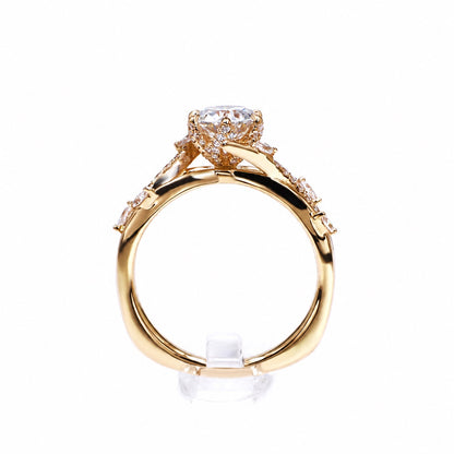 Moissanite vine ring showing the raised setting