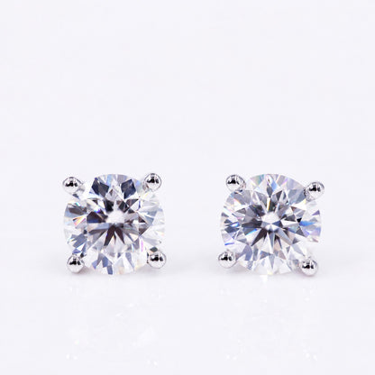 Round brilliant moissanite stud earrings, front view