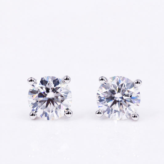 Round brilliant moissanite stud earrings, front view