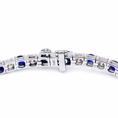 Clasp detail of the blue and clear tennis bracelet