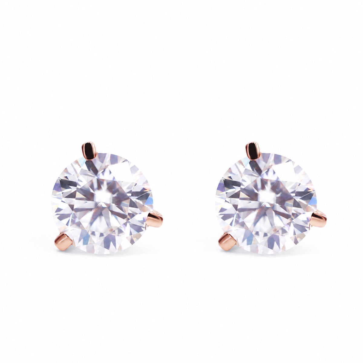 Round moissanite studs, front view