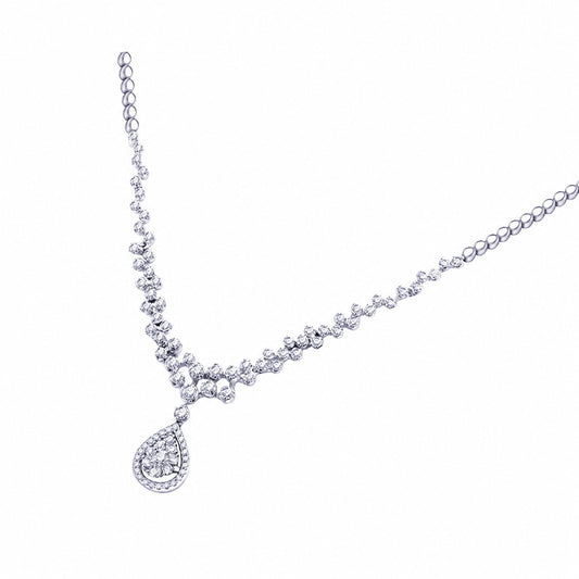 Moissanite garland necklace with a teardrop halo centre on white