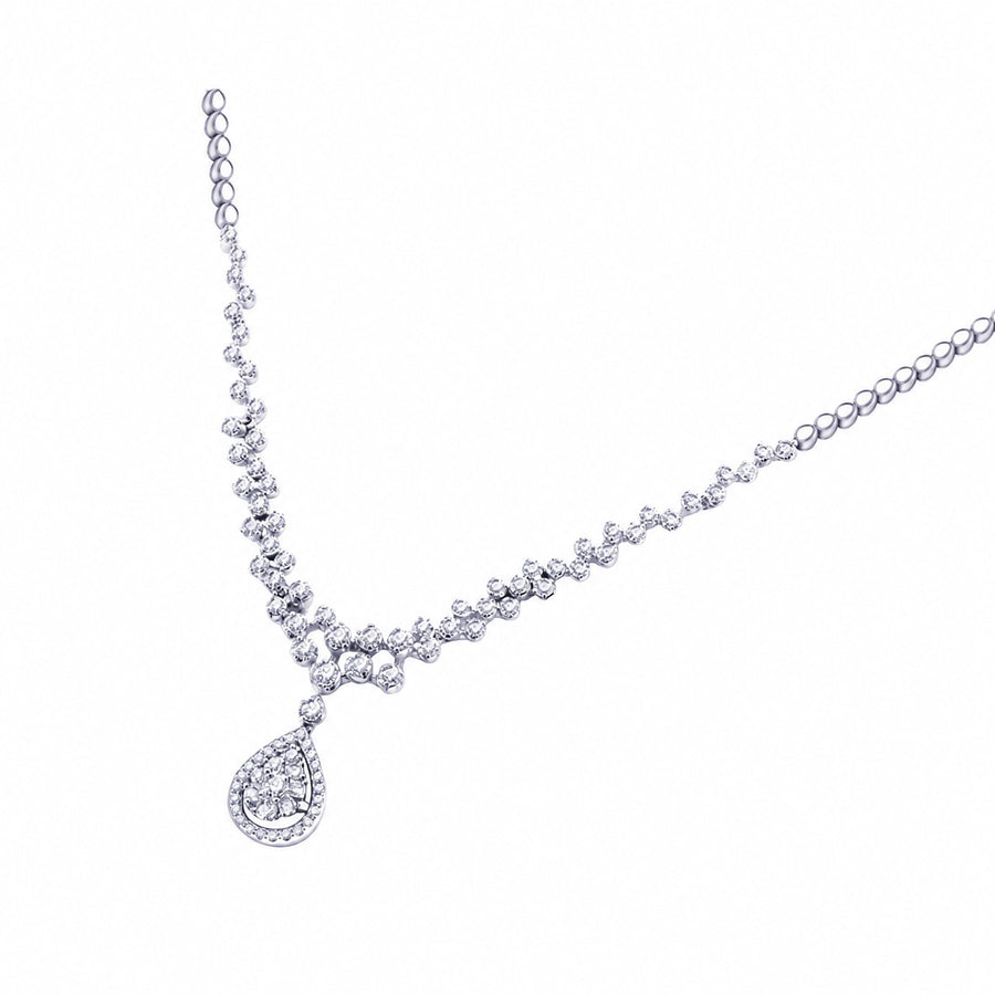 Moissanite garland necklace with a teardrop halo centre on white