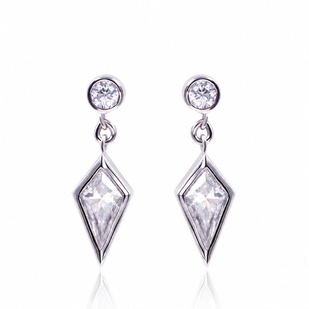 Kite and round moissanite drop earrings in platinum