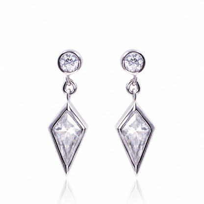 Kite and round moissanite drop earrings in platinum