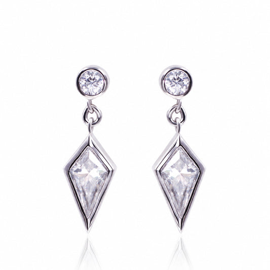 Kite and round moissanite drop earrings in platinum