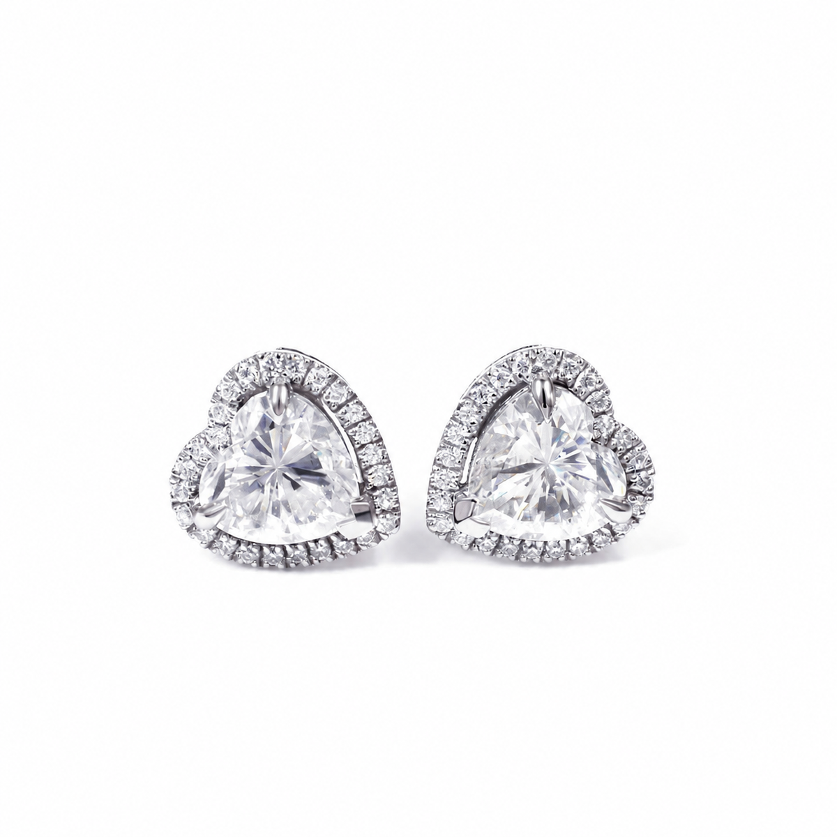 Heart moissanite and lab diamond halo platinum stud earrings