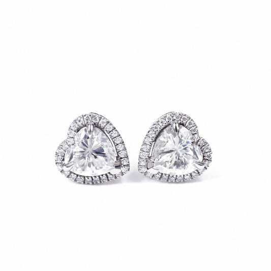Heart moissanite and lab diamond halo platinum stud earrings