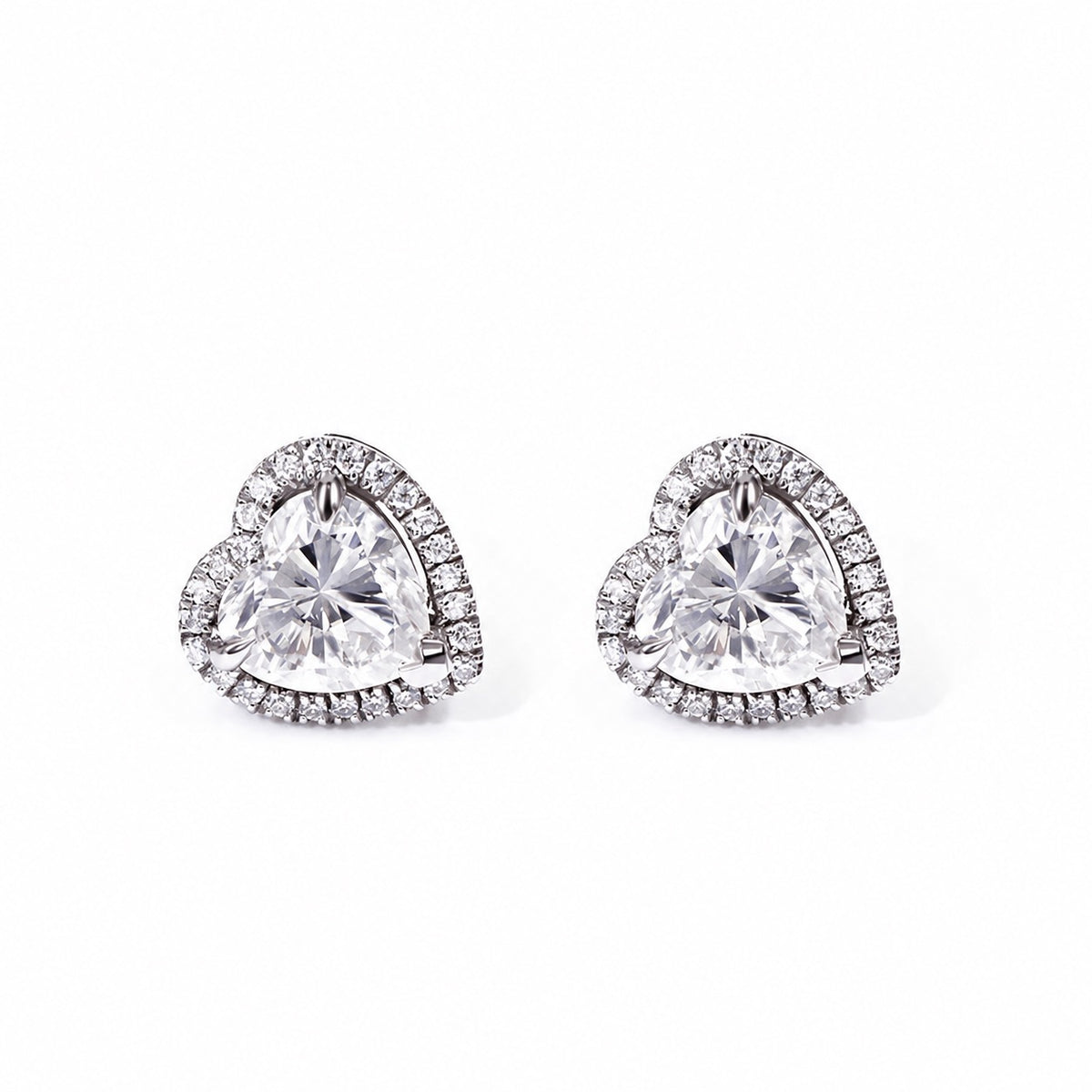 Heart halo stud earrings, front view