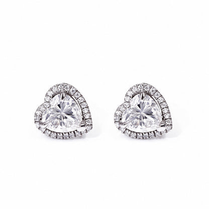 Heart halo stud earrings, front view