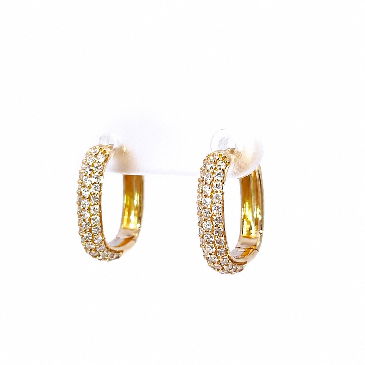 Gold lab diamond hoops viewed from the front