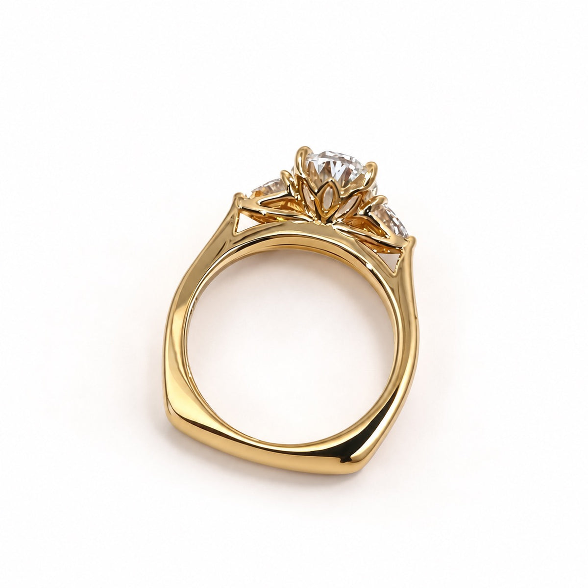 Open gallery and rear profile of the bridal ring set