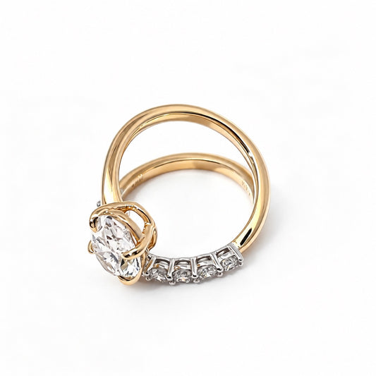 Top view of the open double-band oval diamond ring
