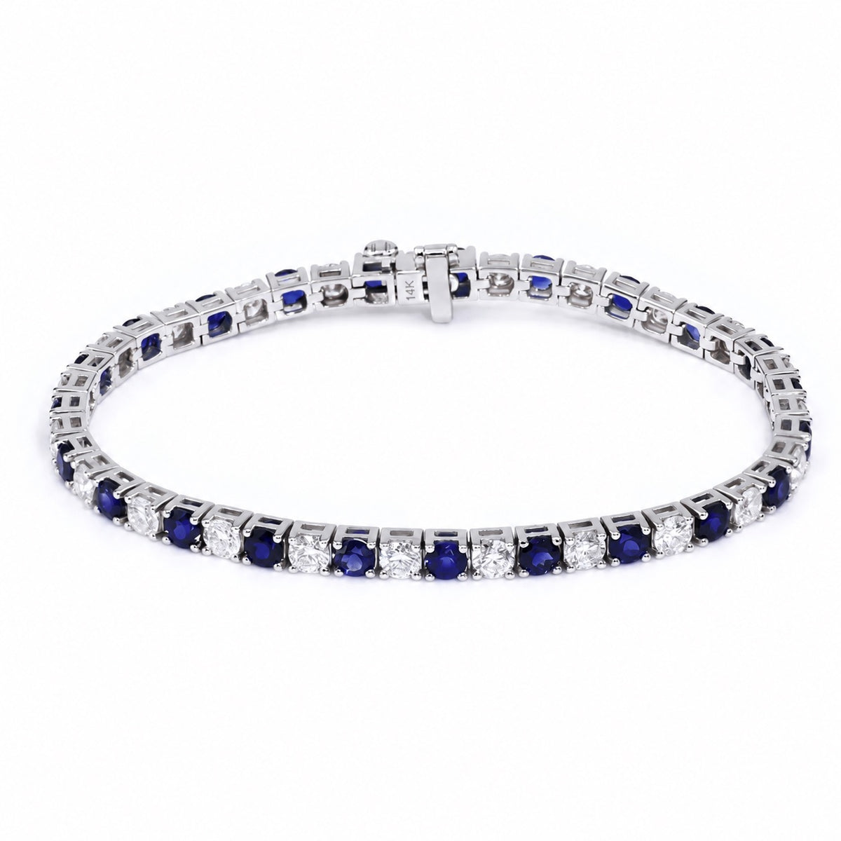 Blue and clear stone tennis bracelet in white gold
