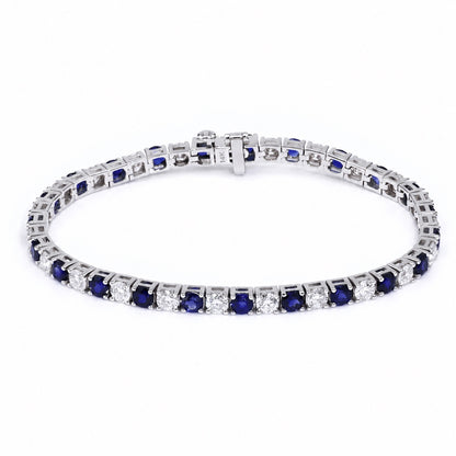 Blue and clear stone tennis bracelet in white gold