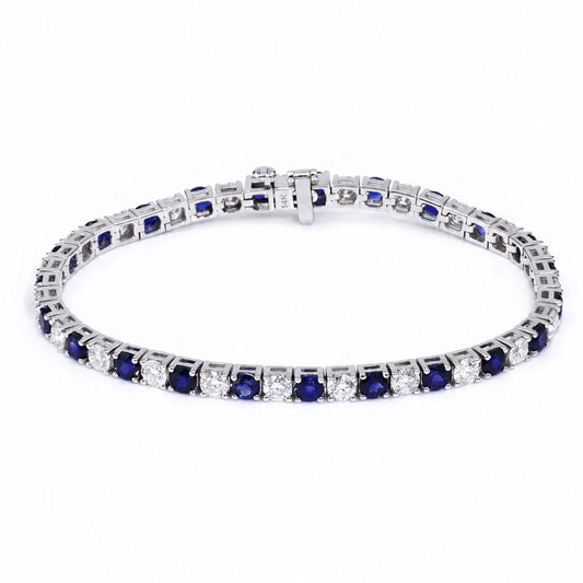 Blue and clear stone tennis bracelet in white gold