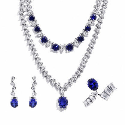 Blue sapphire statement necklace, earrings and ring set