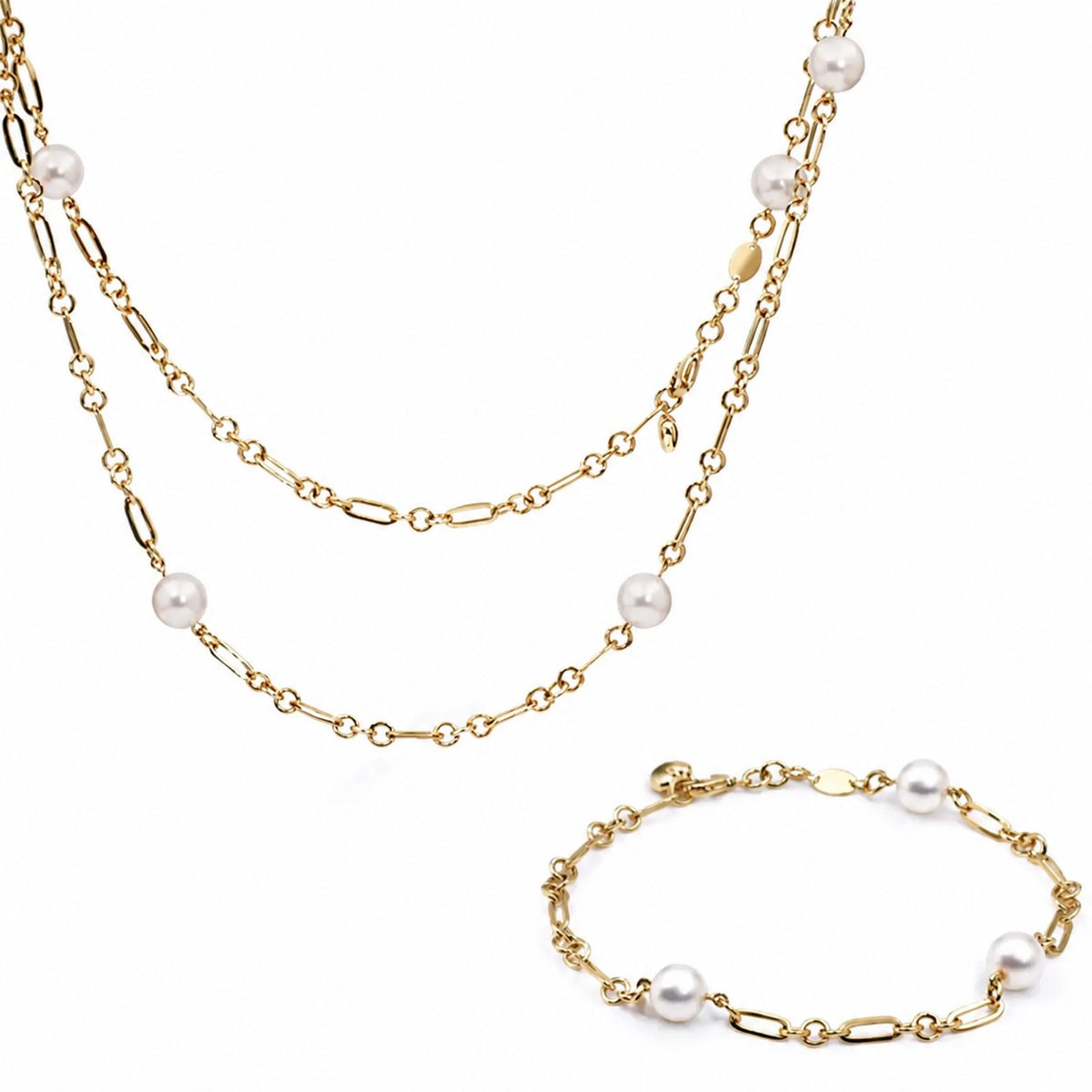 Pearl and yellow gold necklace with matching bracelet