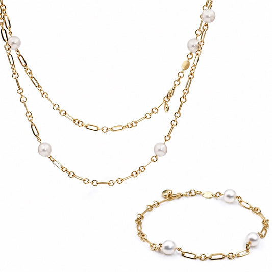 Pearl and yellow gold necklace with matching bracelet