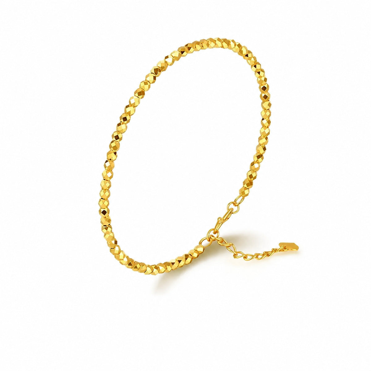 24k gold faceted bead bracelet with clasp and extension chain