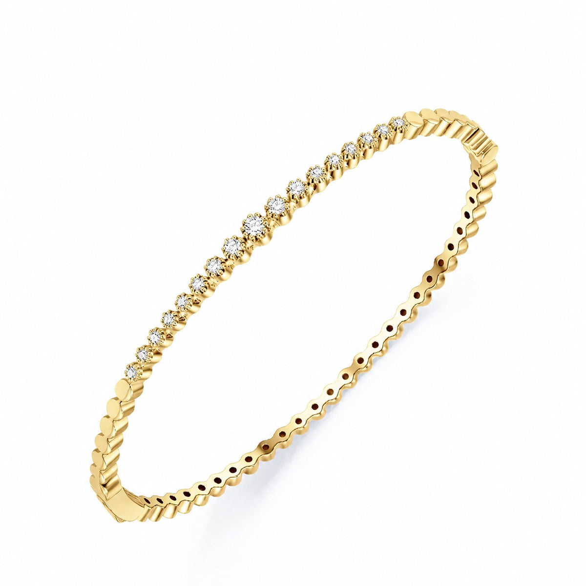 Golden moissanite bracelet with individual round bezel settings