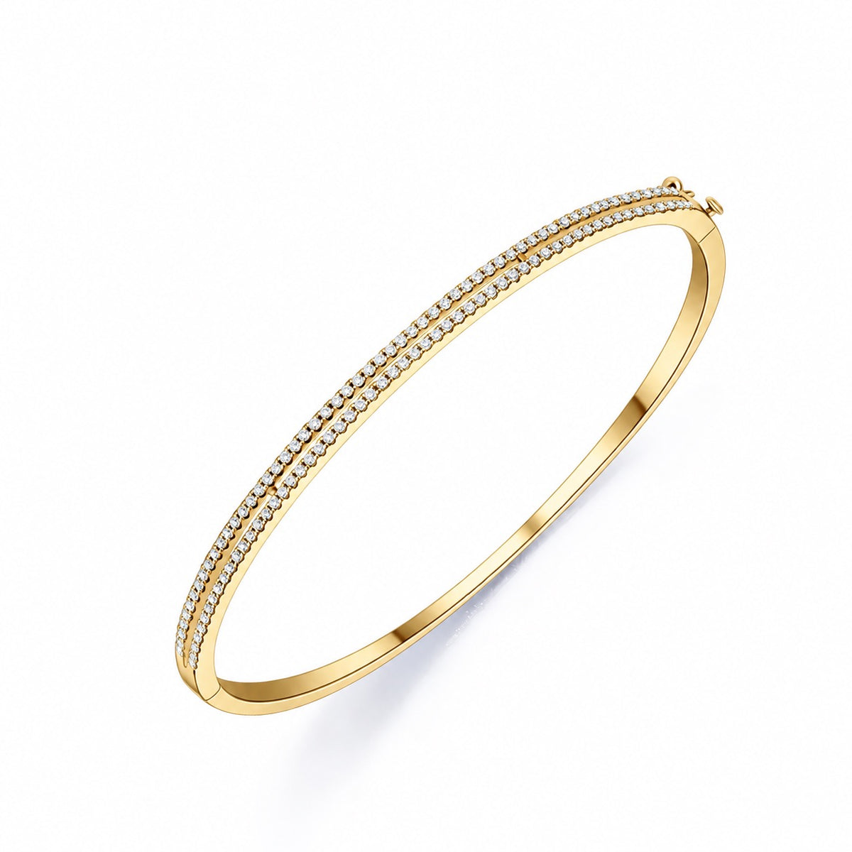 Golden bangle with a fine pavé-set clear-stone front